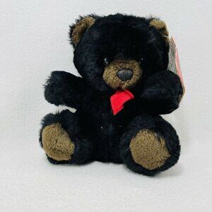 Vintage Happiness Always Baby Minky Bear Plush 8” Black Red Bow Soft Toy Animal